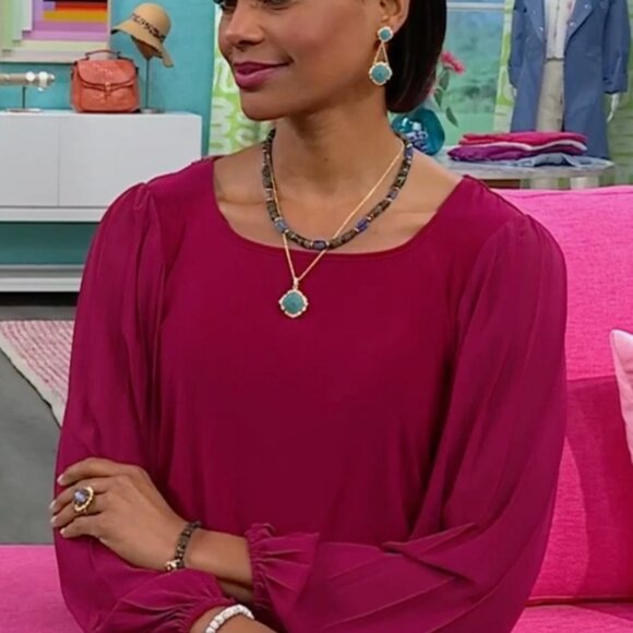 Rarities Carol Brodie Gold-Plated Cushion Amazonite & Zircon Drop Earrings Nwt - Picture 2 of 7